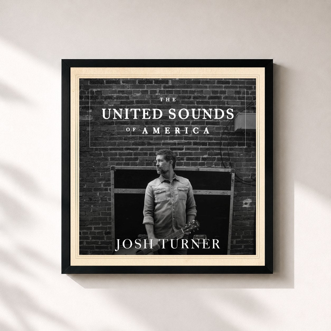#noir Tableau carré de l'album United Sounds of America: Josh Turner de Josh Turner, cadre noir 32x32 cm