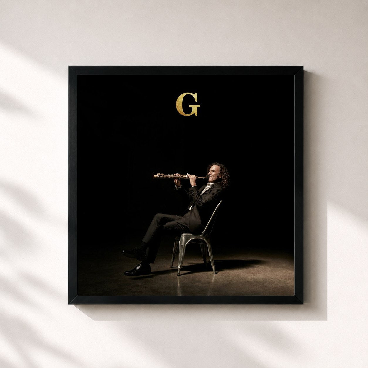 #noir Tableau carré de l'album New Standards de Kenny G, cadre noir 32x32 cm
