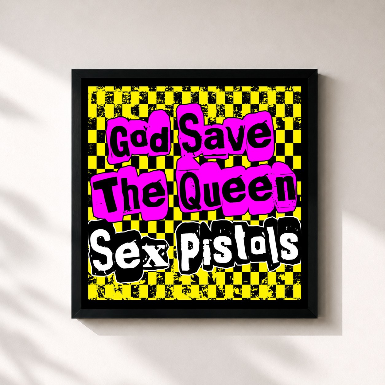 #noir Tableau carré de l'album God Save the Queen de Sex Pistols, cadre noir 32x32 cm