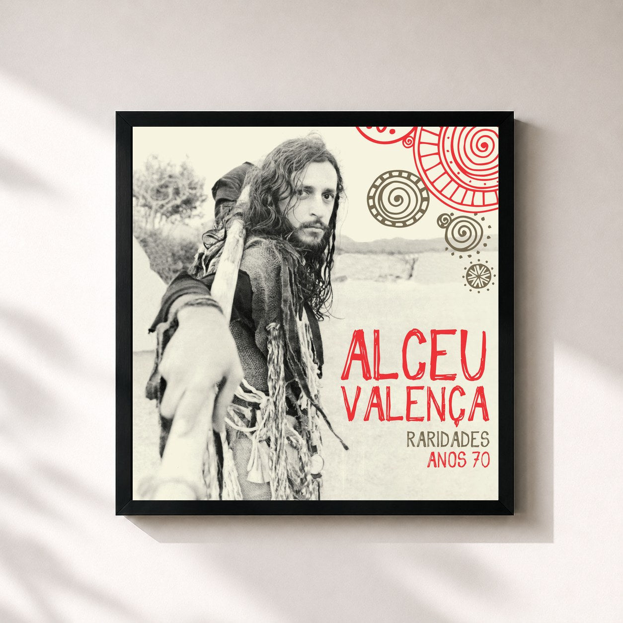#noir Tableau carré de l'album Raridades (Anos 70) de Alceu Valença, cadre noir 32x32 cm