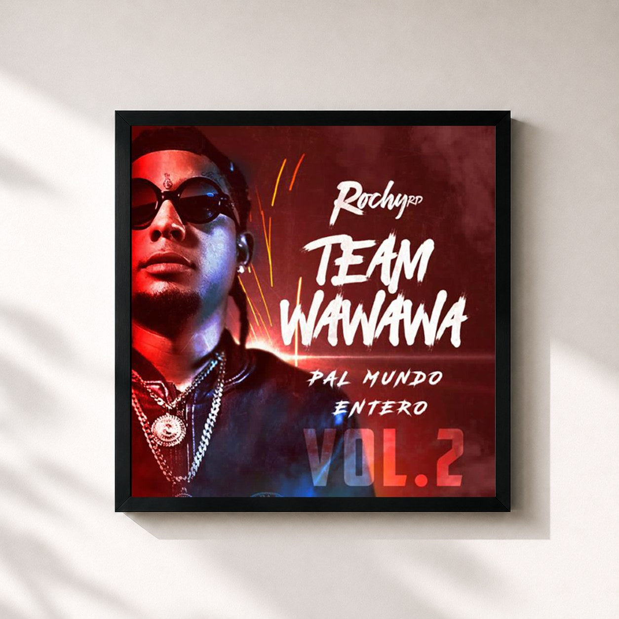 #noir Tableau carré de l'album Team Wa Wa Wa Pal Mundo Entero, Vol. 2 de Rochy RD, cadre noir 32x32 cm