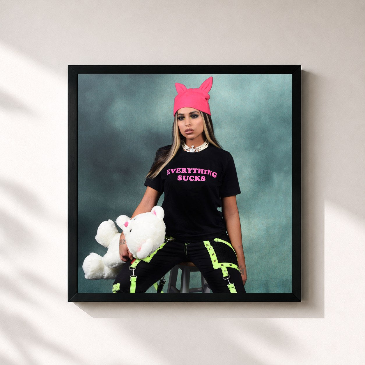 #noir Tableau carré de l'album Everything Sucks de Princess Nokia, cadre noir 32x32 cm