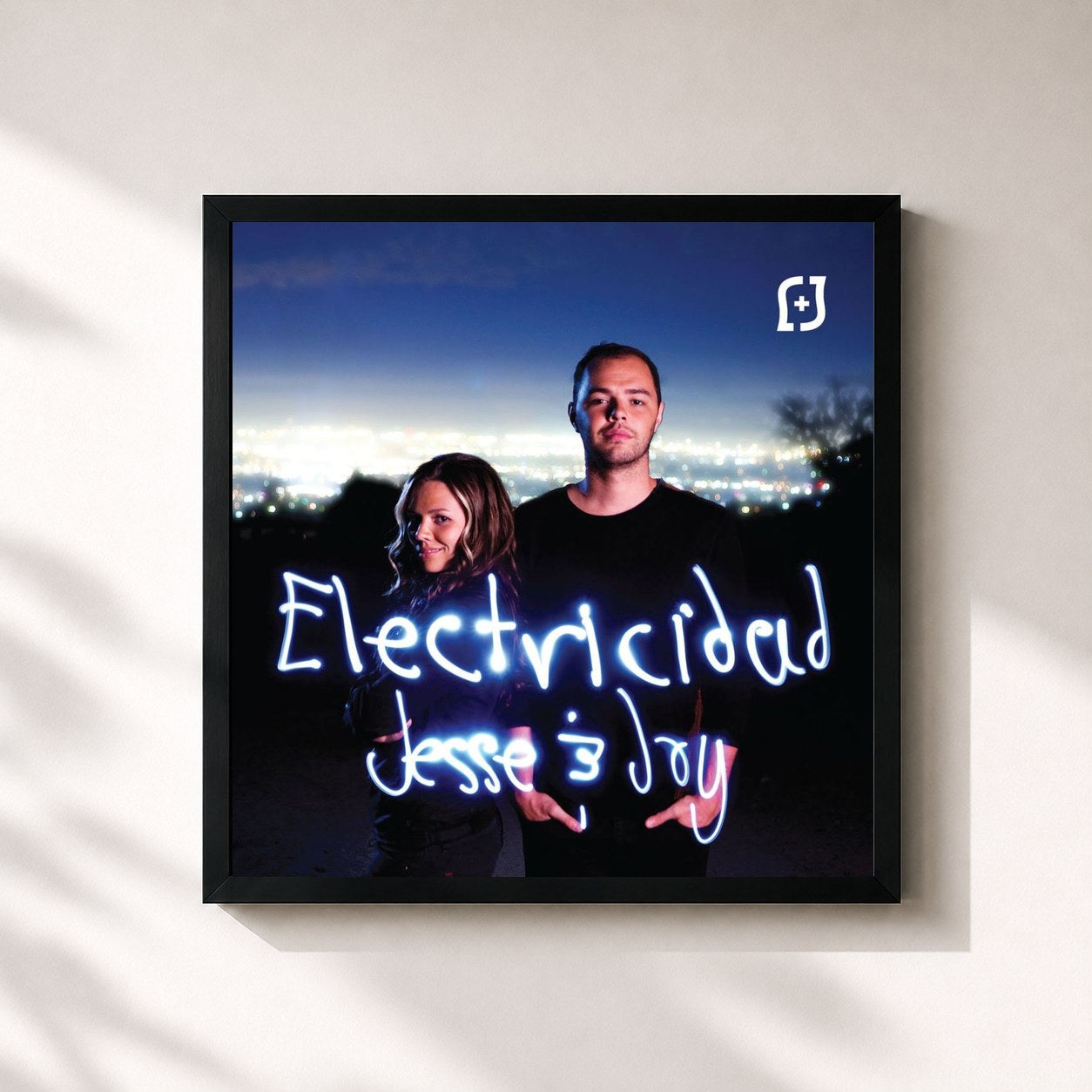 #noir Tableau carré de l'album Electricidad de Jesse & Joy, cadre noir 32x32 cm
