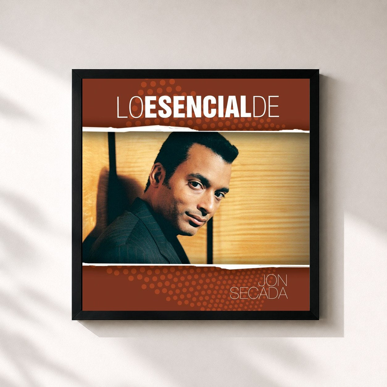 #noir Tableau carré de l'album Lo Esencial de Jon Secada, cadre noir 32x32 cm