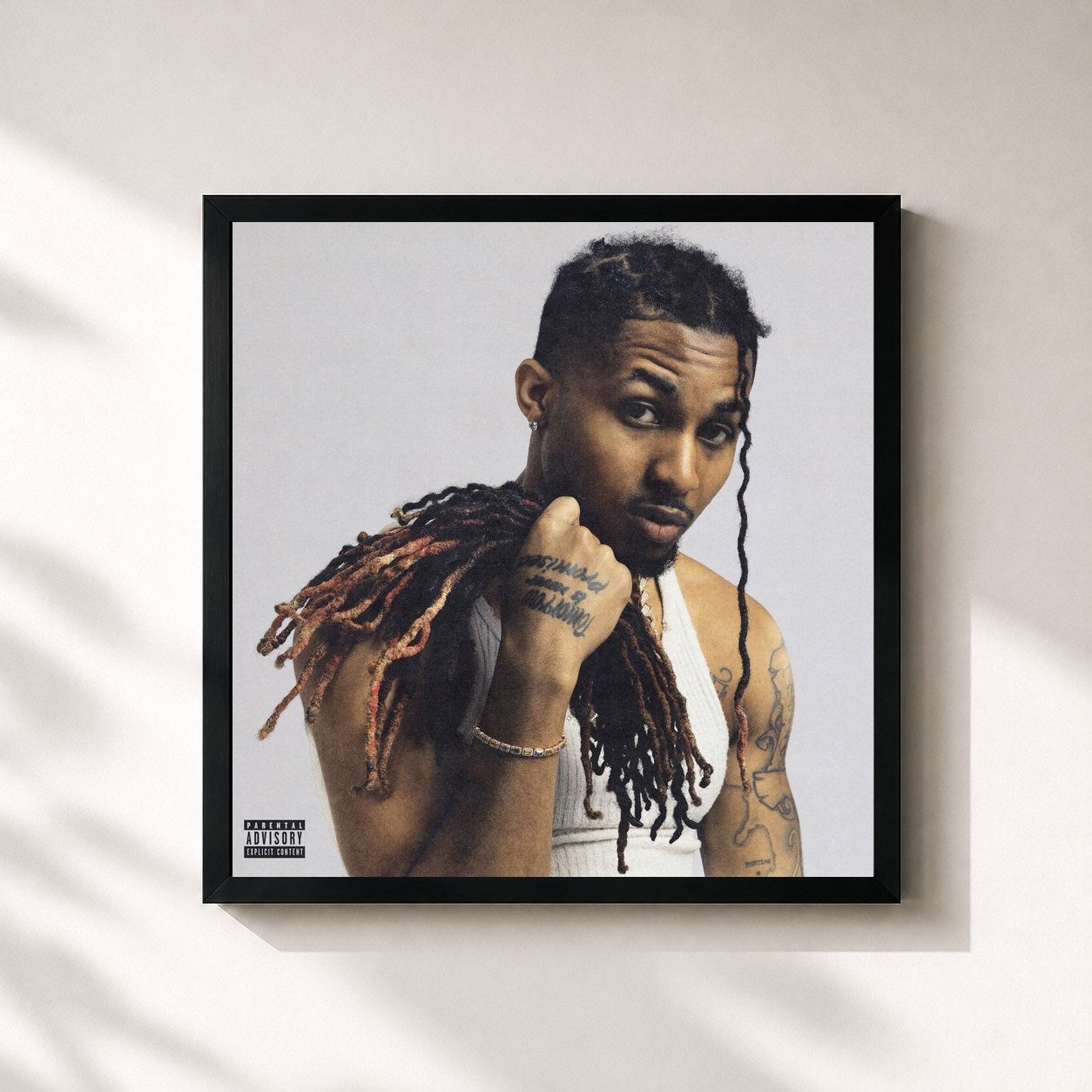 #noir Tableau carré de l'album blame the chat de DDG, cadre noir 32x32 cm