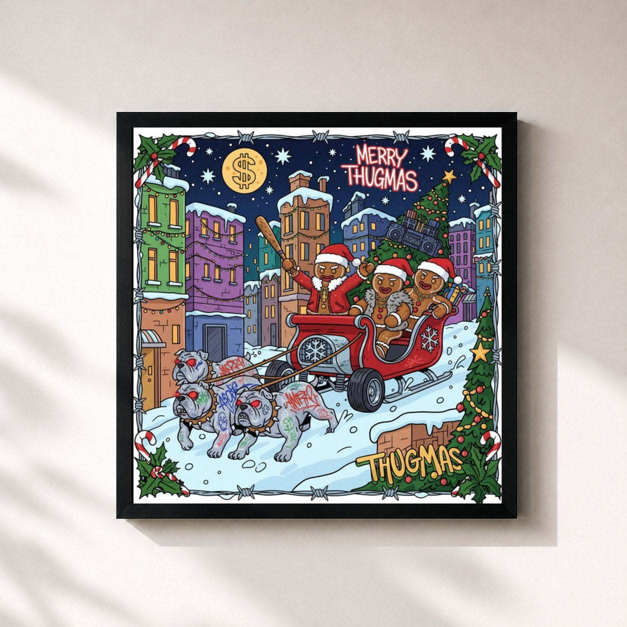 #noir Tableau carré de l'album Holy Hustle (Merry Thugmas) de Lil Saint, cadre noir 32x32 cm