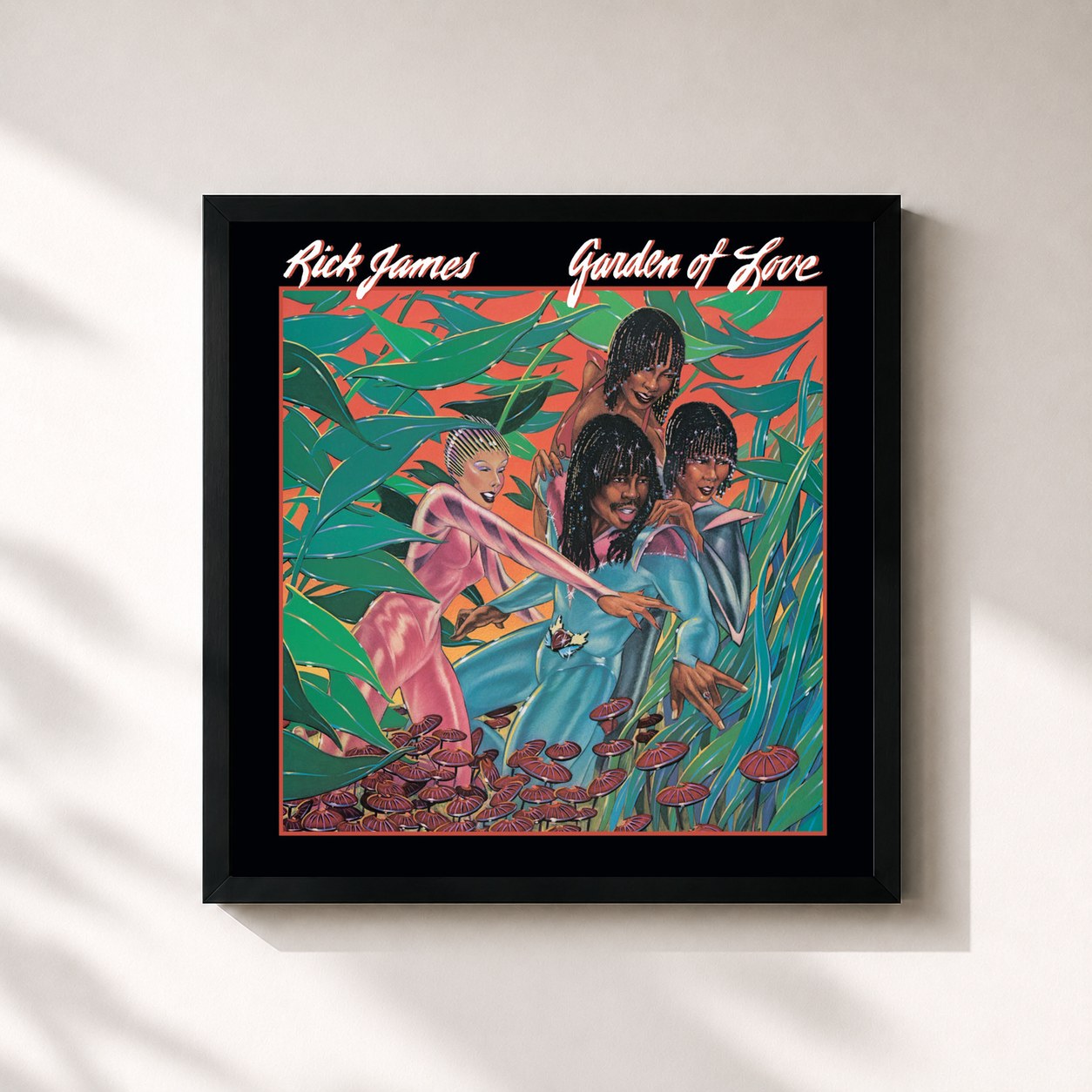 #noir Tableau carré de l'album Garden Of Love de Rick James, cadre noir 32x32 cm