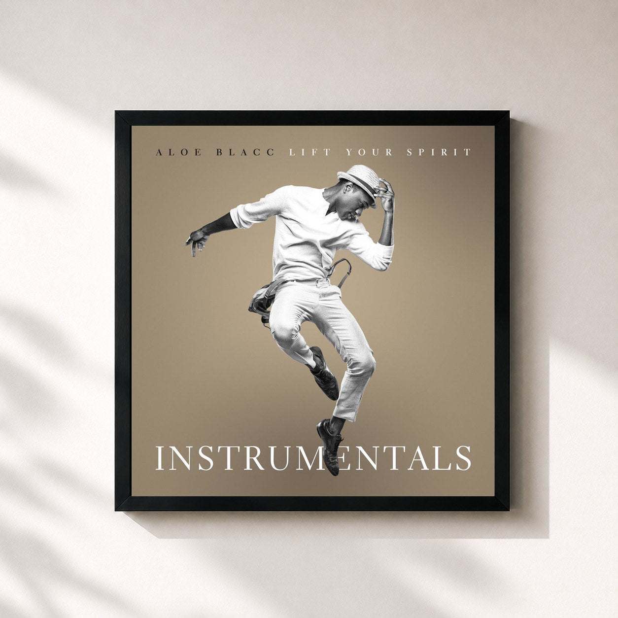 #noir Tableau carré de l'album Lift Your Spirit (The Instrumentals) de Aloe Blacc, cadre noir 32x32 cm