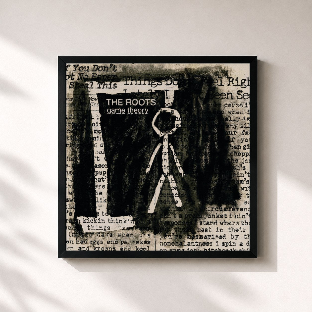 #noir Tableau carré de l'album Game Theory de The Roots, cadre noir 32x32 cm