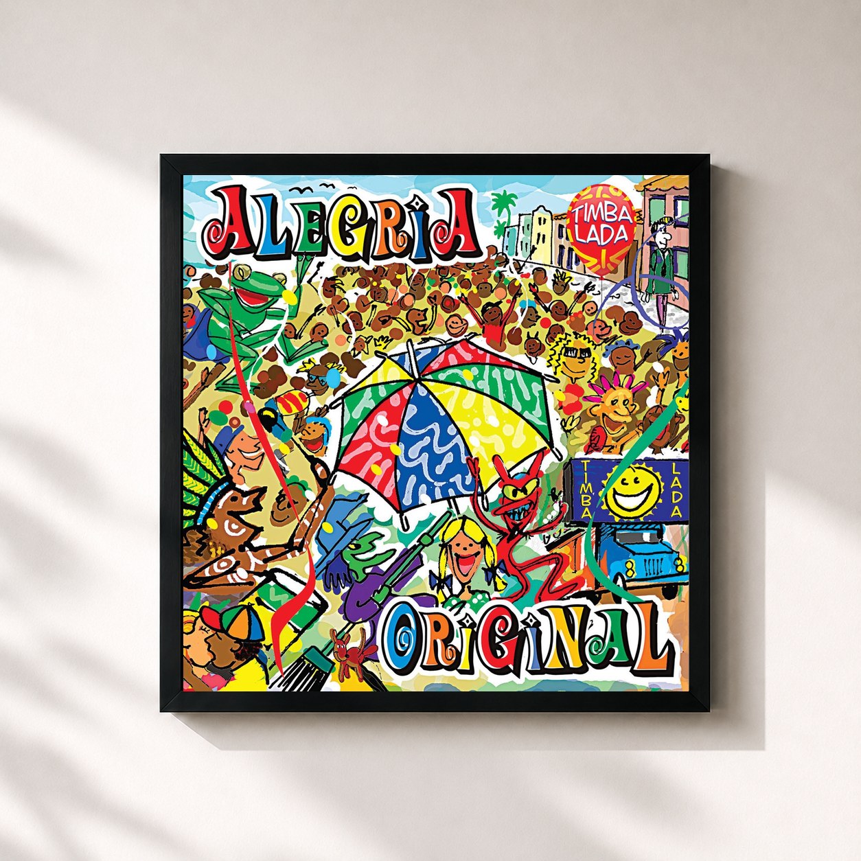 #noir Tableau carré de l'album Alegria Original de Timbalada, cadre noir 32x32 cm