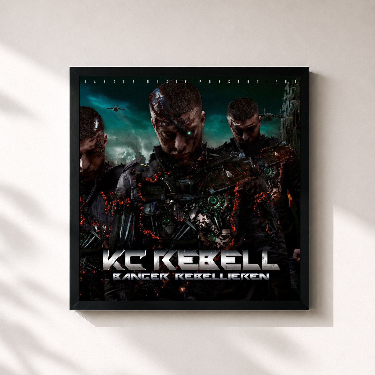 #noir Tableau carré de l'album Banger rebellieren de KC Rebell, cadre noir 32x32 cm