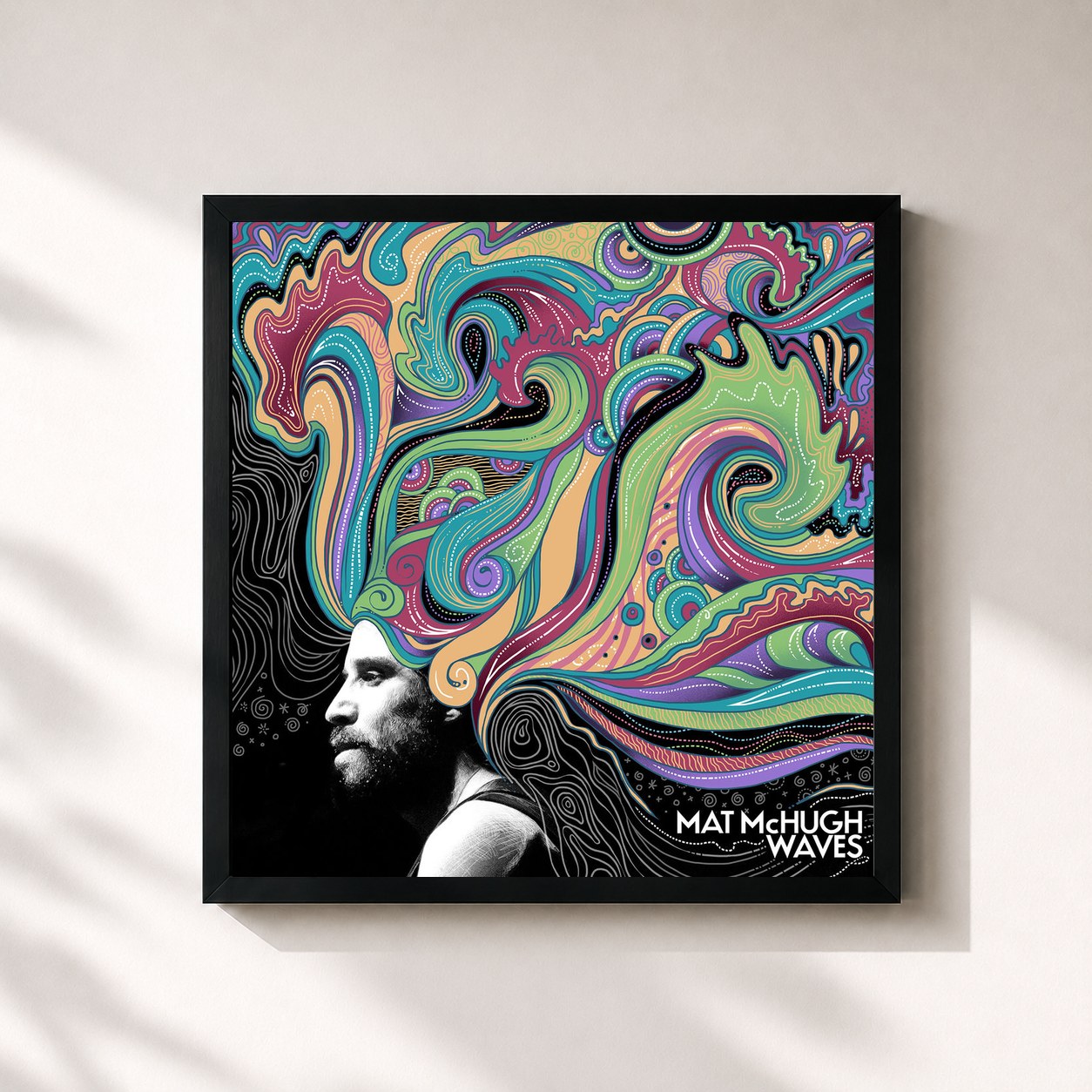 #noir Tableau carré de l'album WAVES de Mat Mchugh, cadre noir 32x32 cm