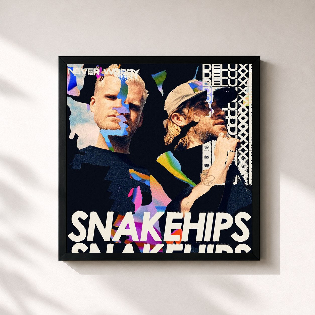 #noir Tableau carré de l'album never worry (deluxe) de Snakehips, cadre noir 32x32 cm