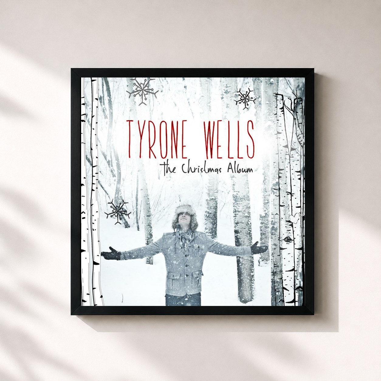 #noir Tableau carré de l'album The Christmas Album de Tyrone Wells, cadre noir 32x32 cm