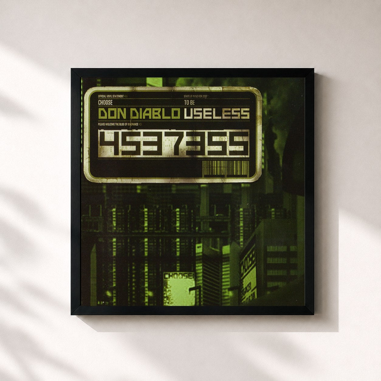 #noir Tableau carré de l'album Useless de Don Diablo, cadre noir 32x32 cm