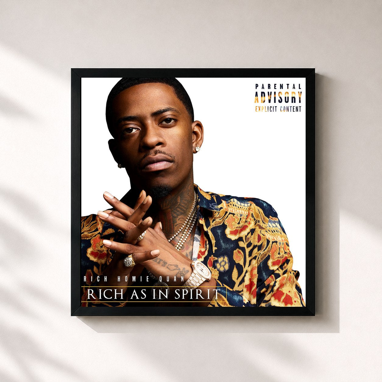#noir Tableau carré de l'album Rich As In Spirit de Rich Homie Quan, cadre noir 32x32 cm