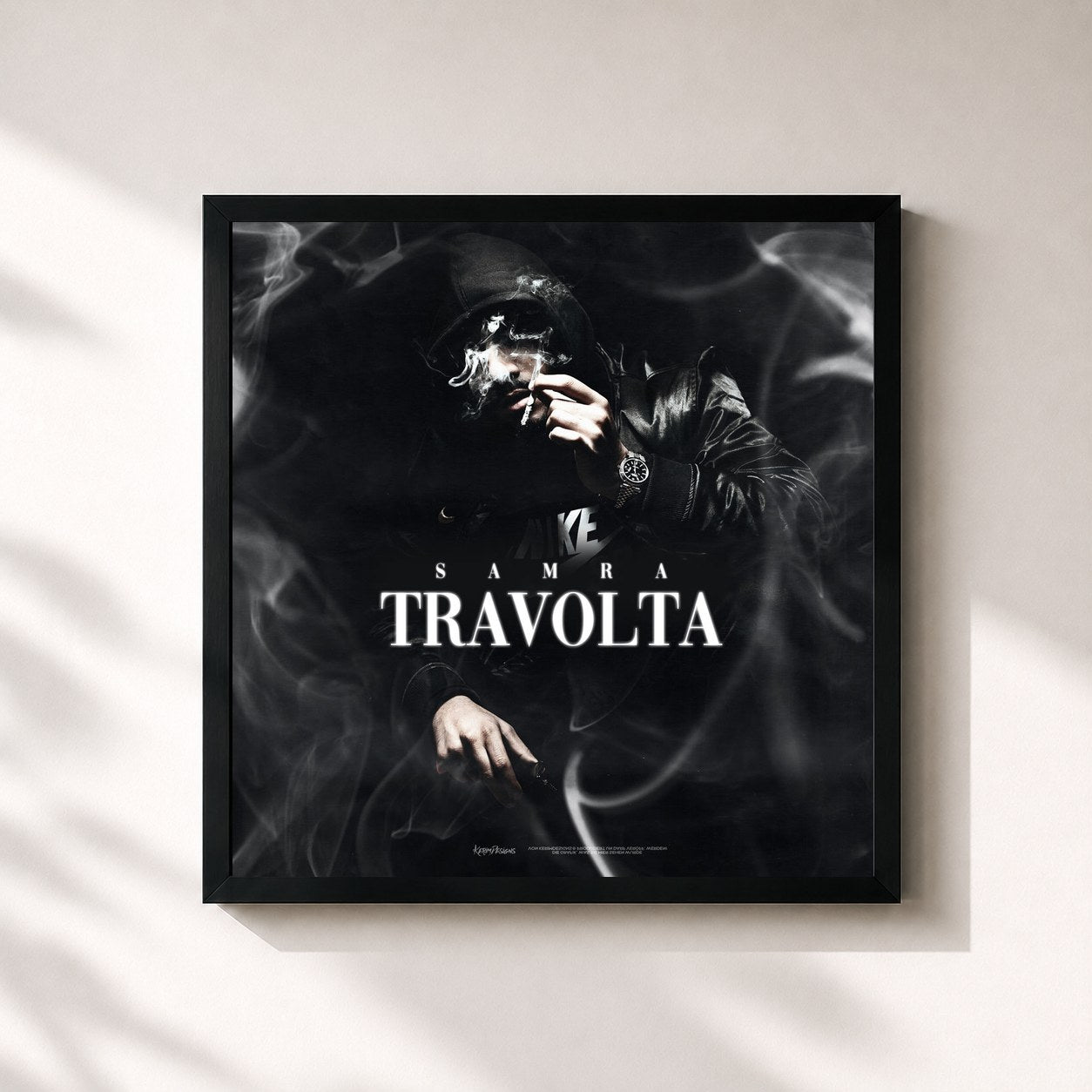 #noir Tableau carré de l'album Travolta EP de Samra, cadre noir 32x32 cm