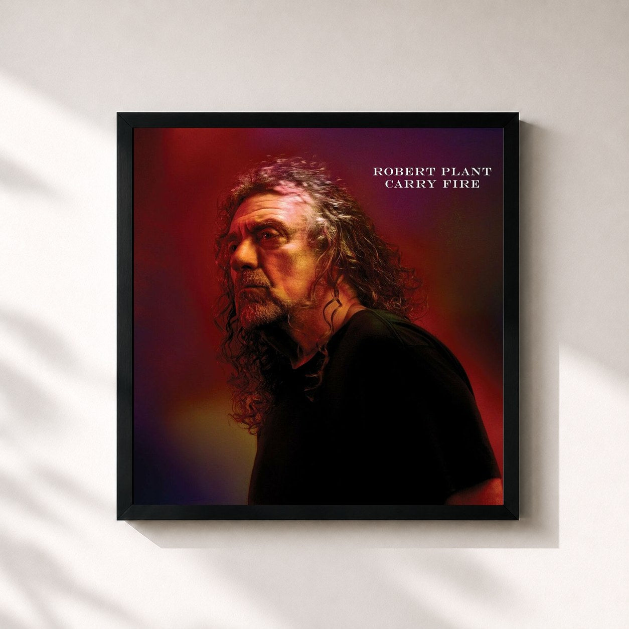 #noir Tableau carré de l'album Carry Fire de Robert Plant, cadre noir 32x32 cm