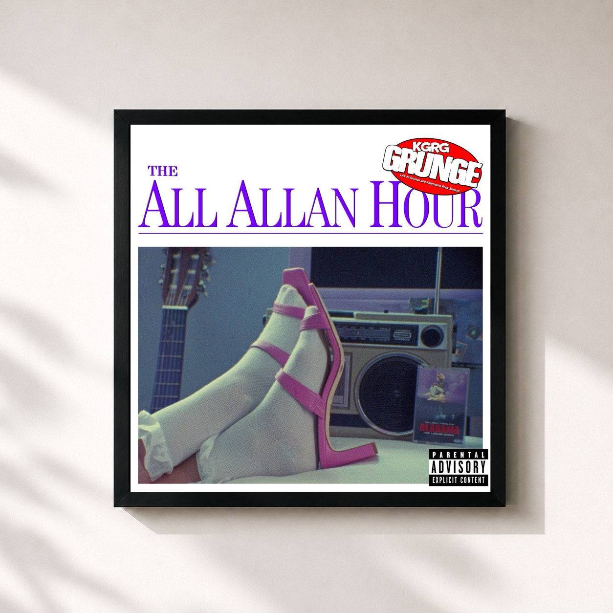 #noir Tableau carré de l'album The All Allan Hour de Allan Rayman, cadre noir 32x32 cm