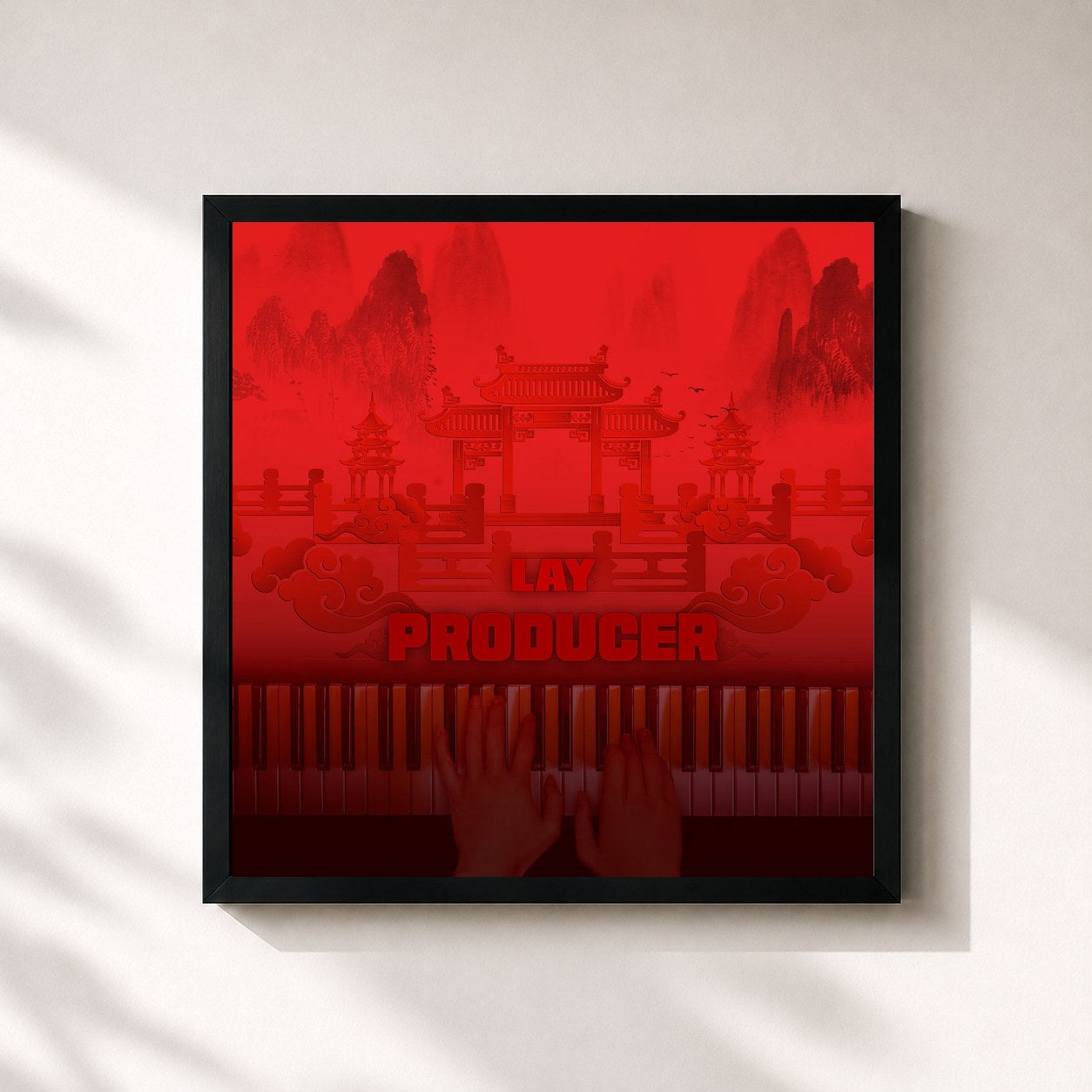 #noir Tableau carré de l'album PRODUCER de LAY, cadre noir 32x32 cm