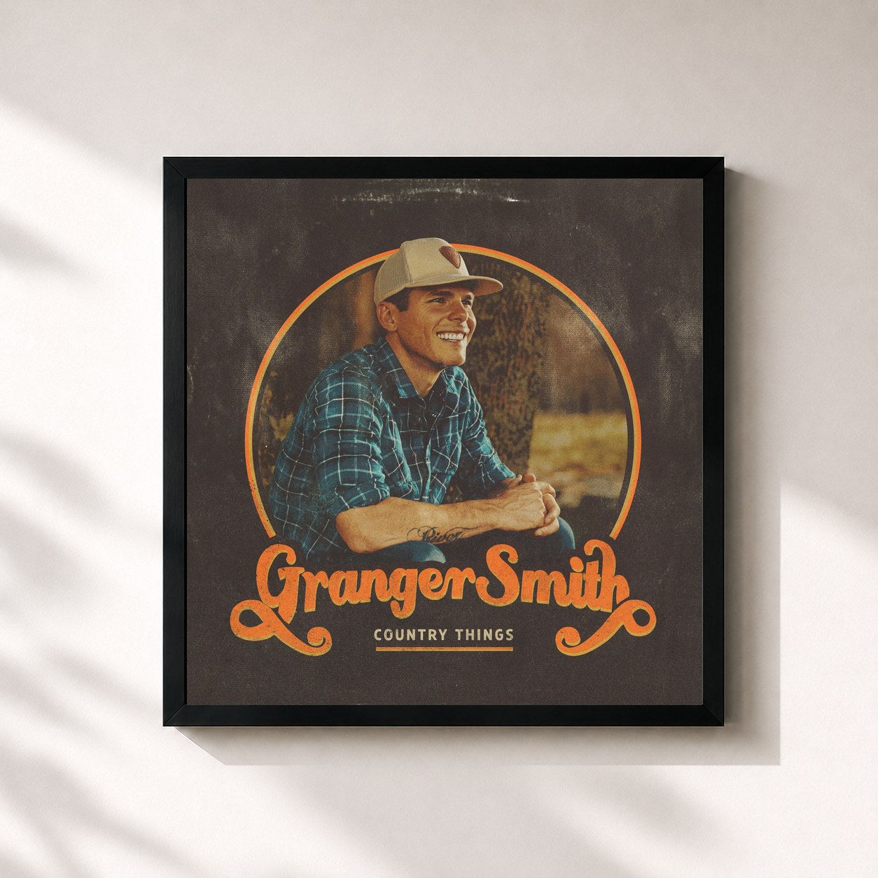 #noir Tableau carré de l'album Country Things de Granger Smith, cadre noir 32x32 cm