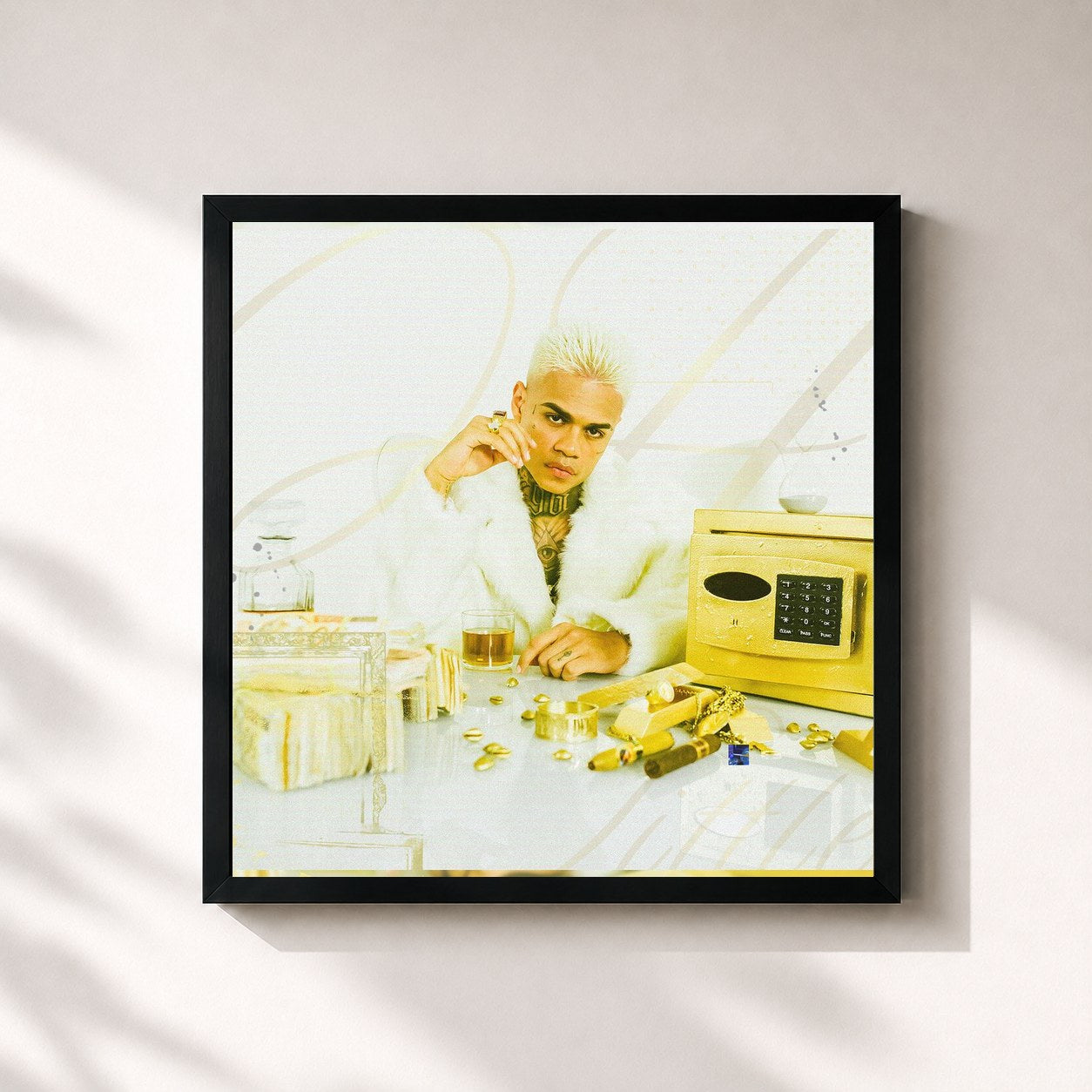 #noir Tableau carré de l'album LITTLE HAIR de MC Cabelinho, cadre noir 32x32 cm