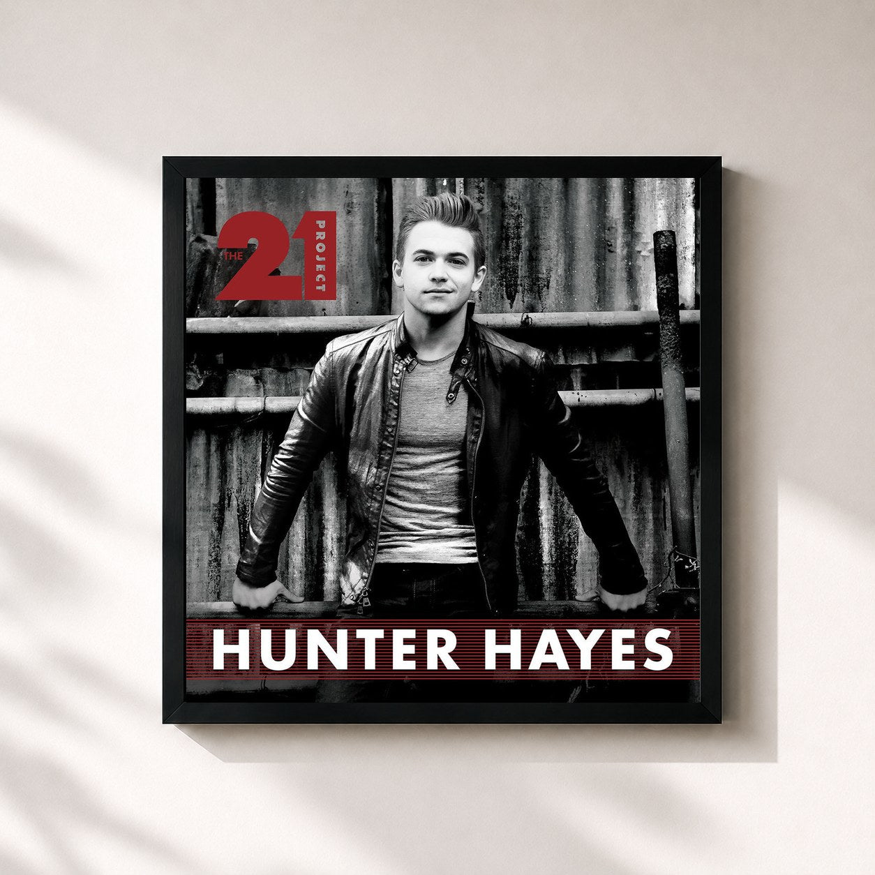 #noir Tableau carré de l'album The 21 Project de Hunter Hayes, cadre noir 32x32 cm