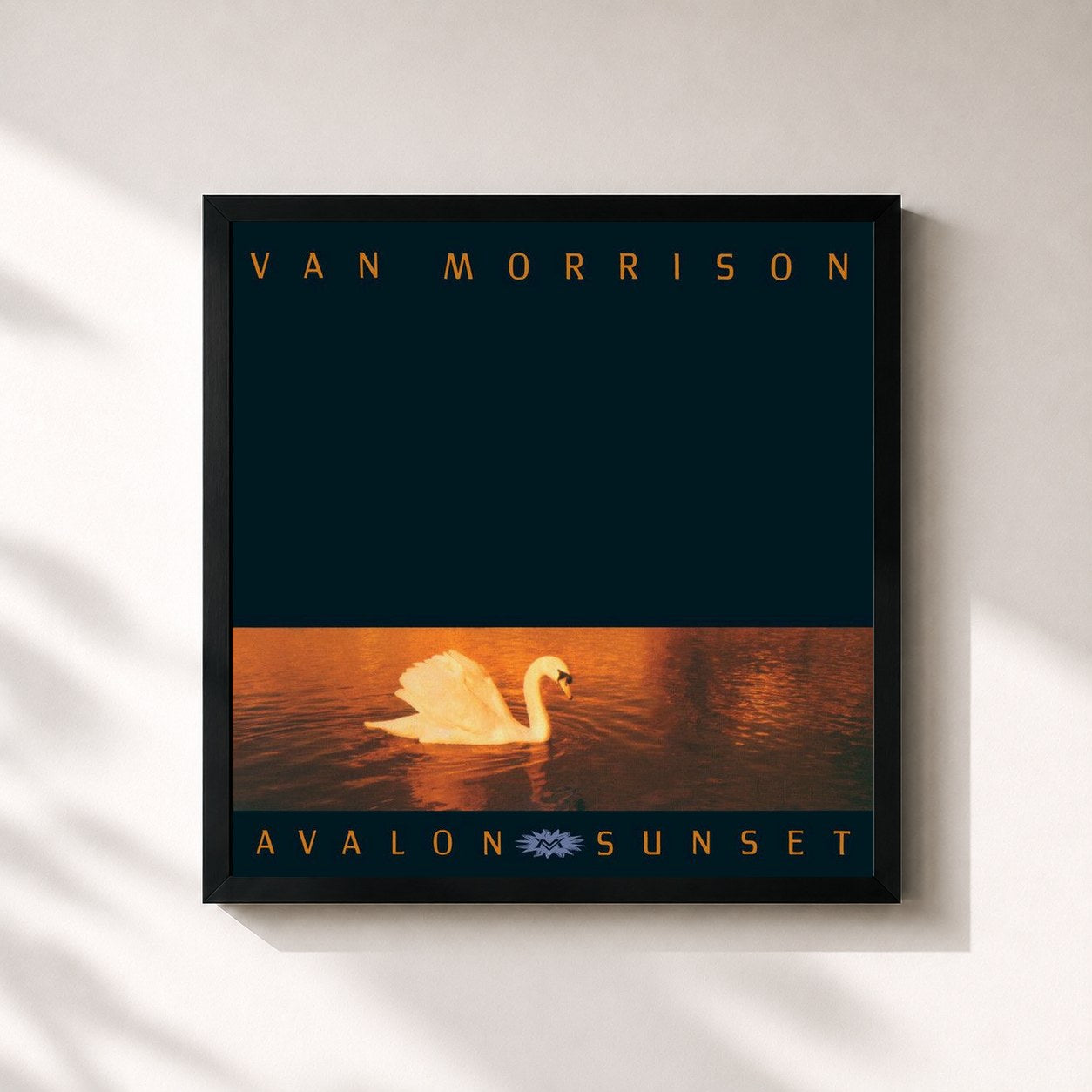 #noir Tableau carré de l'album Avalon Sunset de Van Morrison, cadre noir 32x32 cm