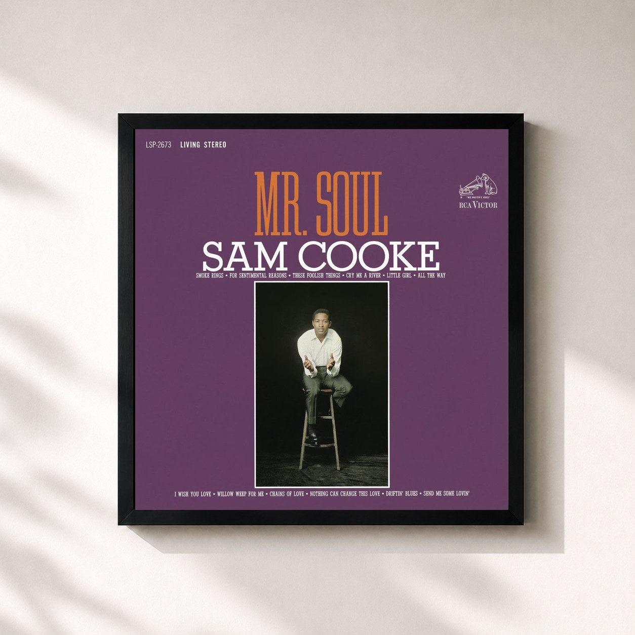 #noir Tableau carré de l'album Mr. Soul de Sam Cooke, cadre noir 32x32 cm