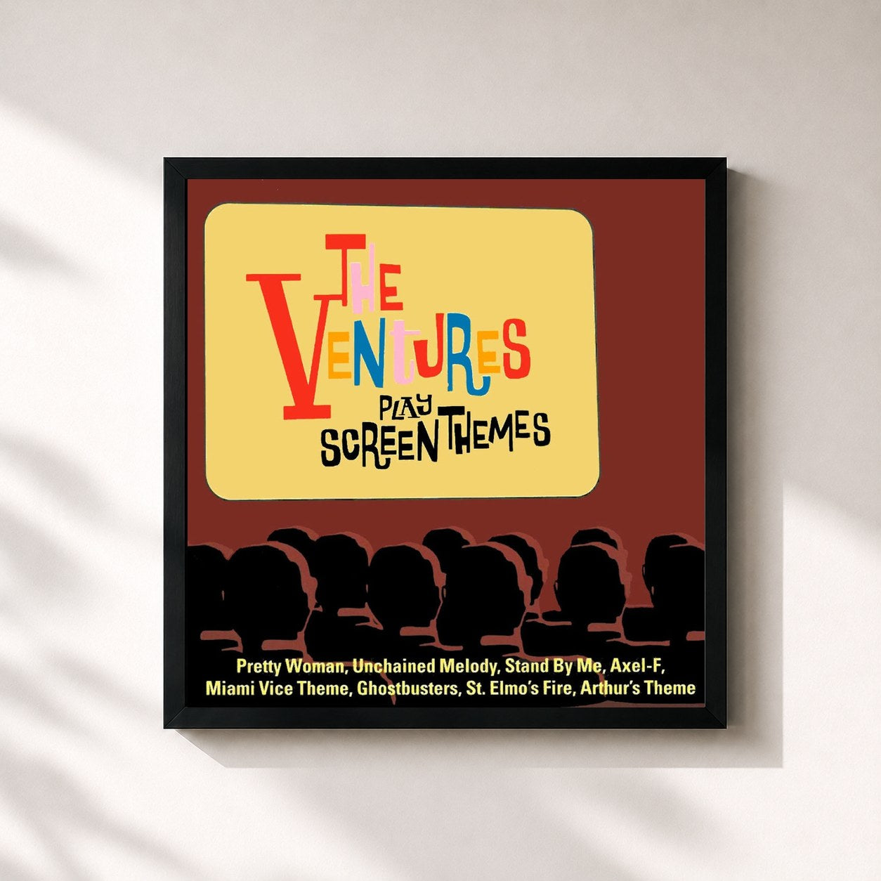 #noir Tableau carré de l'album The Ventures Play Screen Themes de The Ventures, cadre noir 32x32 cm