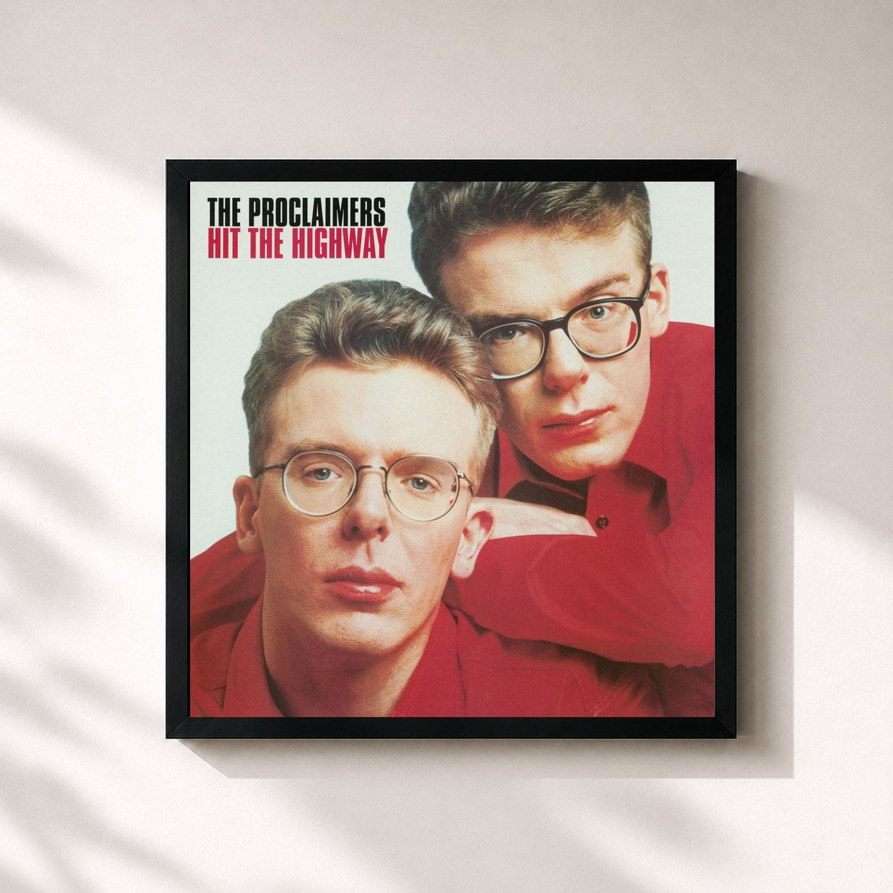 #noir Tableau carré de l'album Hit the Highway (2011 Remaster) de The Proclaimers, cadre noir 32x32 cm