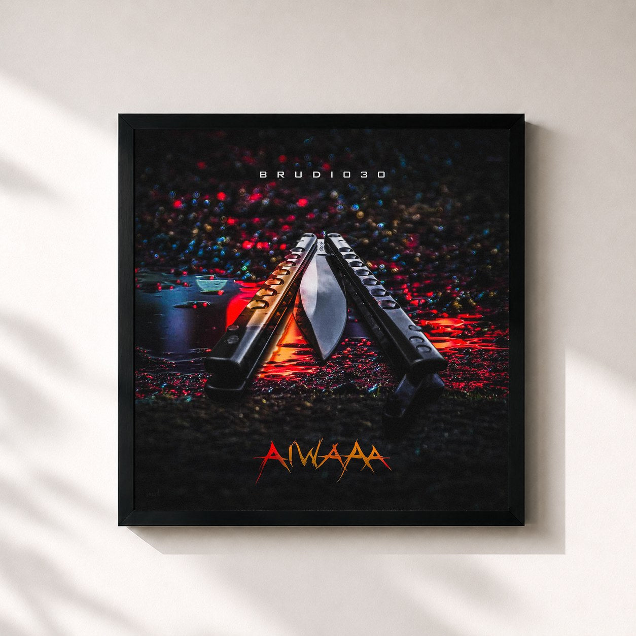 #noir Tableau carré de l'album AIWAAA de Brudi030, cadre noir 32x32 cm
