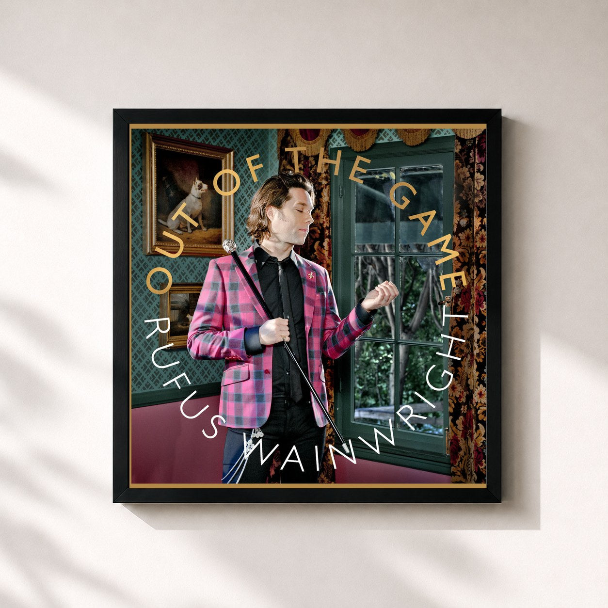 #noir Tableau carré de l'album Out Of The Game de Rufus Wainwright, cadre noir 32x32 cm