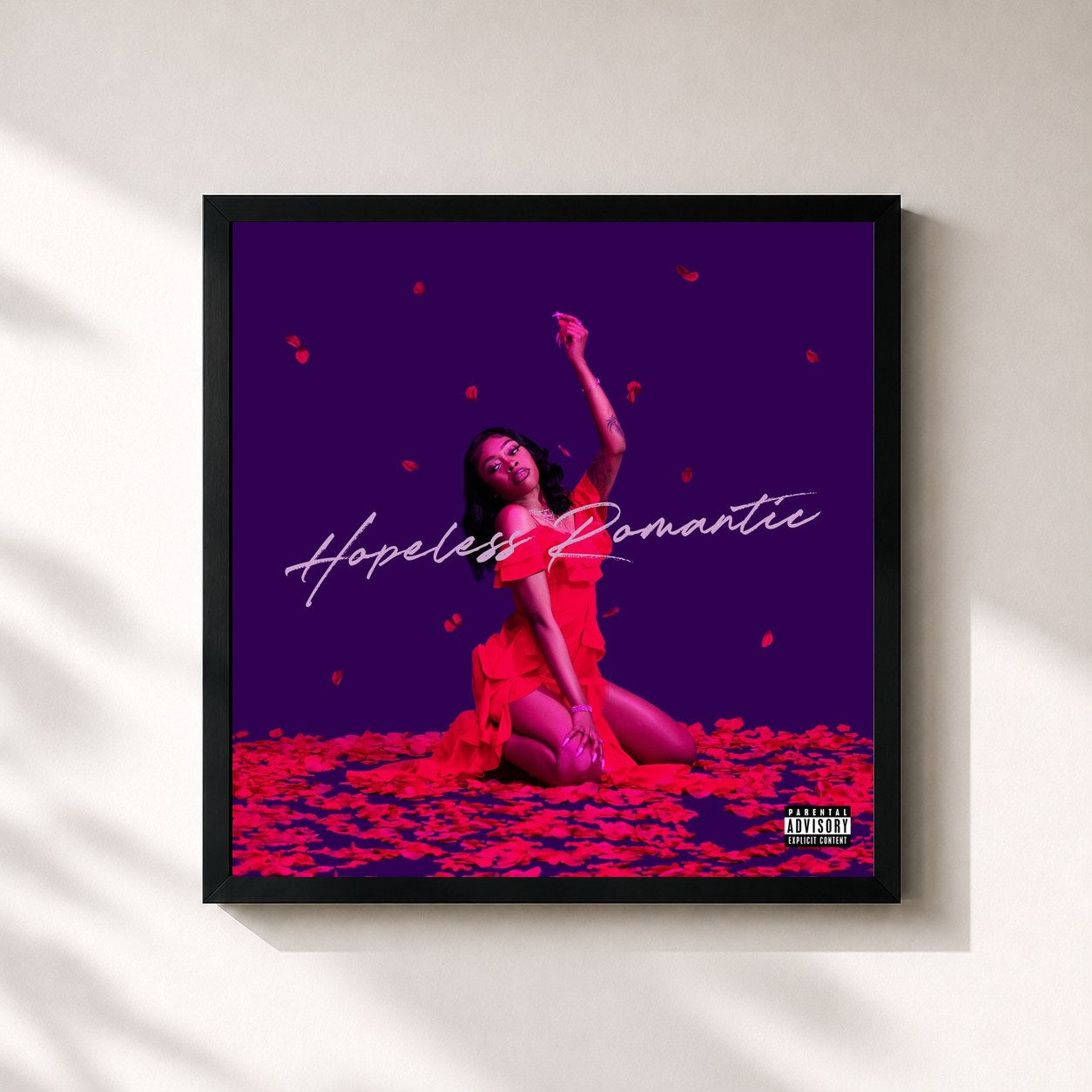 #noir Tableau carré de l'album Hopeless Romantic de Tink, cadre noir 32x32 cm