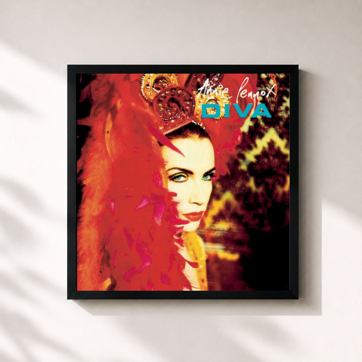 #noir Tableau carré de l'album Diva de Annie Lennox, cadre noir 32x32 cm
