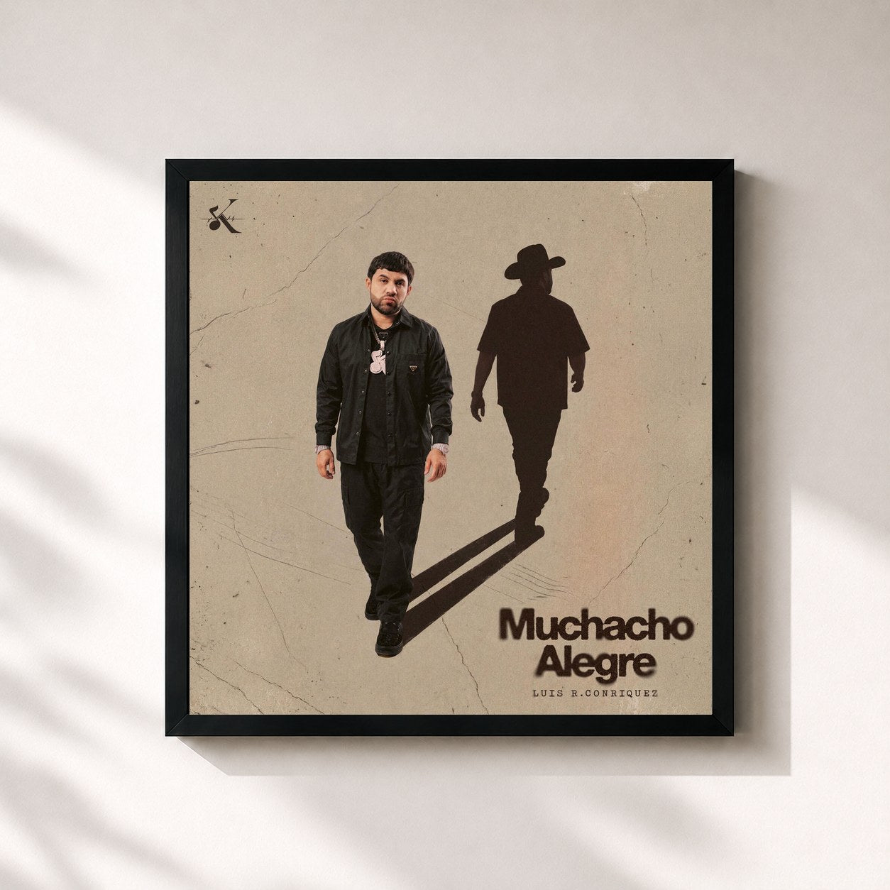 #noir Tableau carré de l'album Muchacho Alegre de Luis R Conriquez, cadre noir 32x32 cm