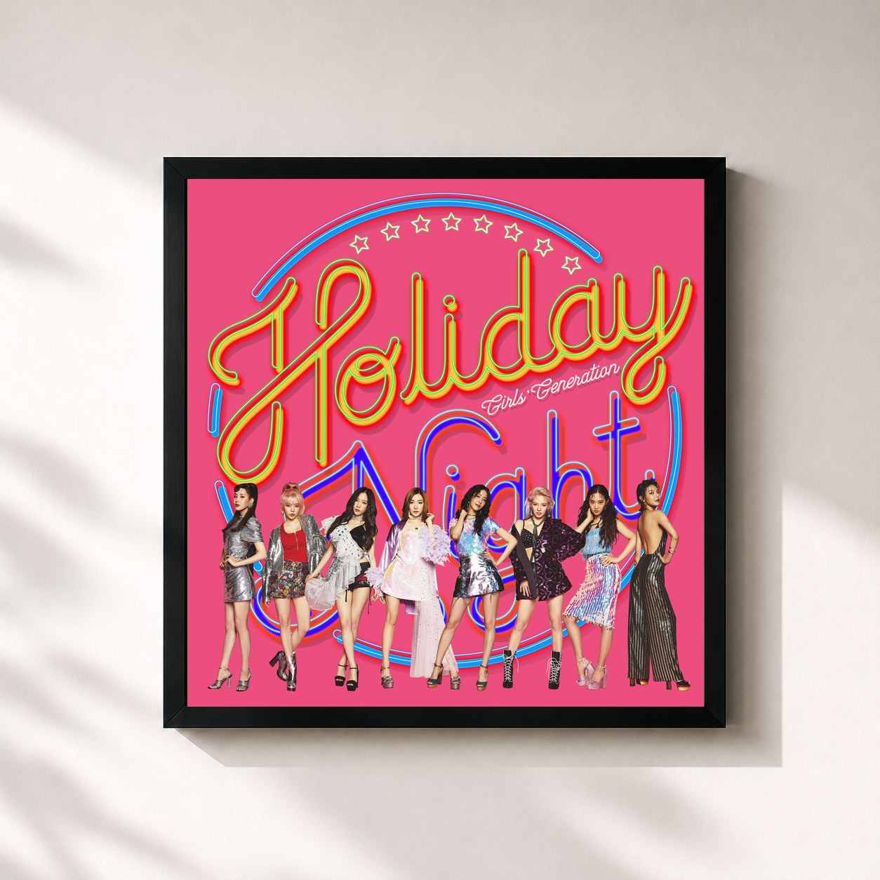 #noir Tableau carré de l'album Holiday Night - The 6th Album de Girls' Generation, cadre noir 32x32 cm