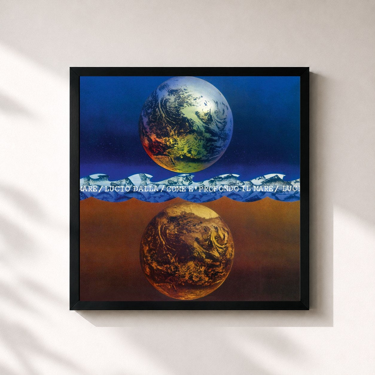 #noir Tableau carré de l'album Come E' Profondo Il Mare de Lucio Dalla, cadre noir 32x32 cm