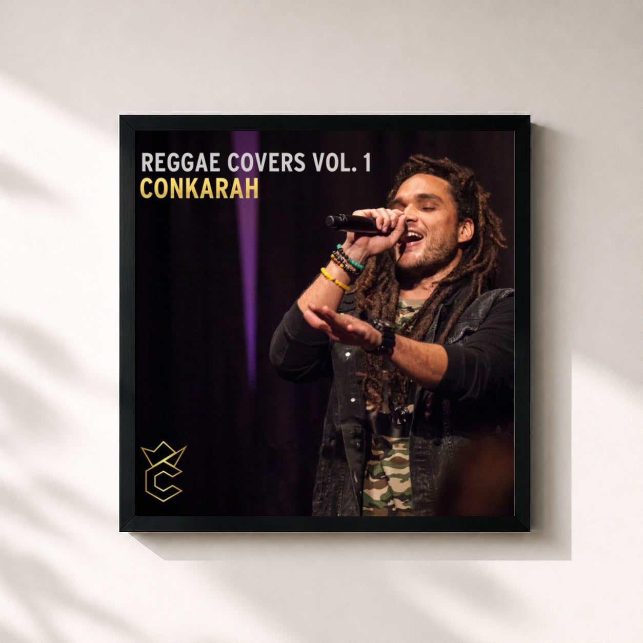 #noir Tableau carré de l'album Reggae Covers, Vol. 1 de Conkarah, cadre noir 32x32 cm