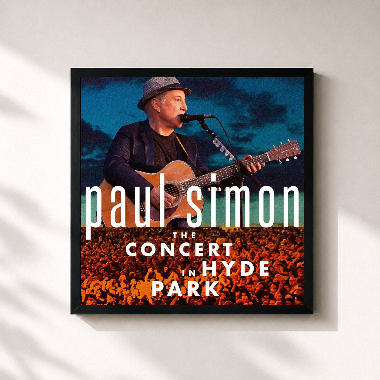 #noir Tableau carré de l'album The Concert in Hyde Park de Paul Simon, cadre noir 32x32 cm