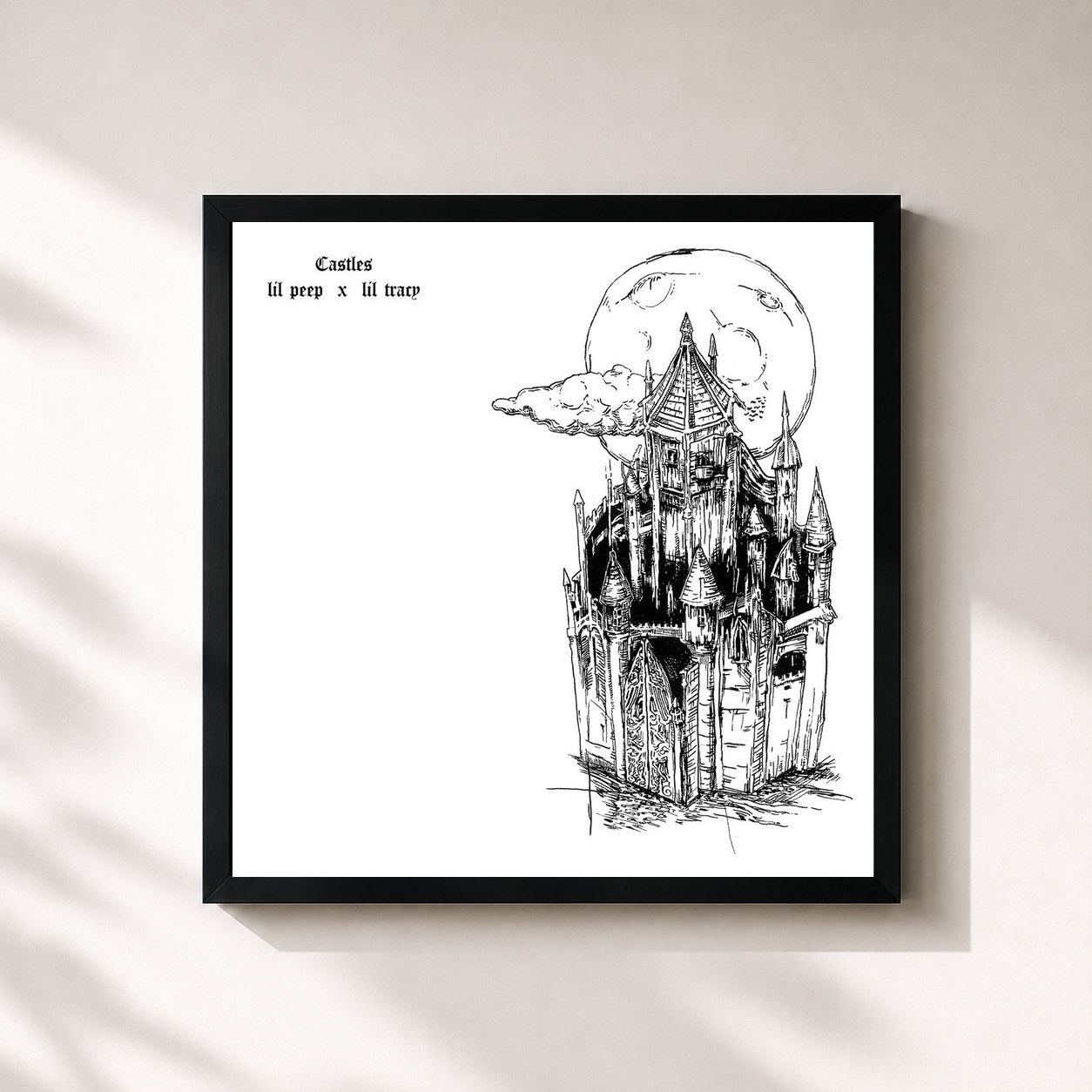 #noir Tableau carré de l'album castles de Lil Peep, cadre noir 32x32 cm