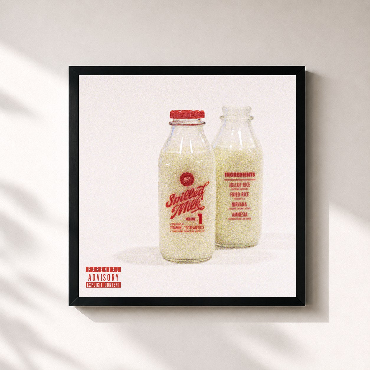#noir Tableau carré de l'album Spilled Milk 1 de Bas, cadre noir 32x32 cm