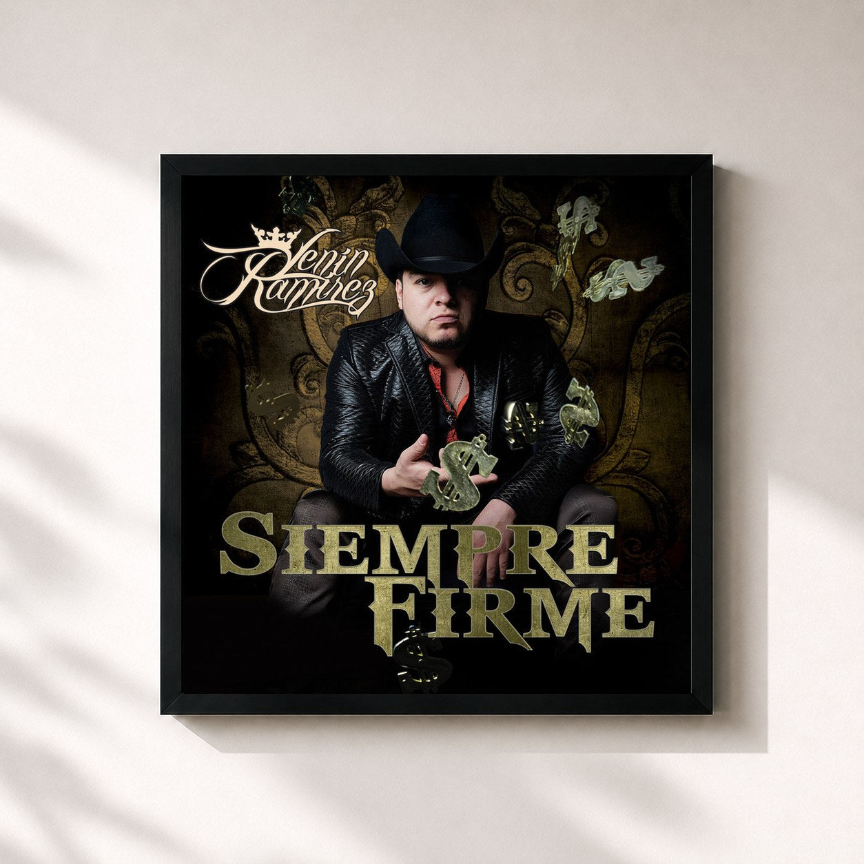 #noir Tableau carré de l'album Siempre Firme de Lenin Ramírez, cadre noir 32x32 cm