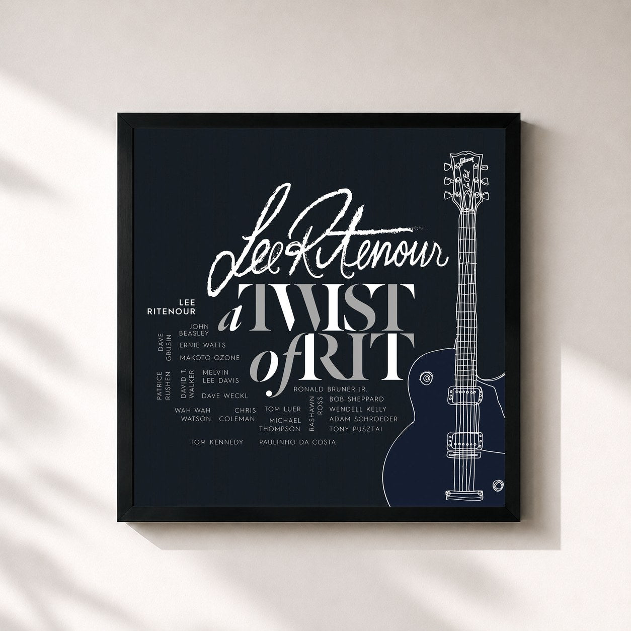#noir Tableau carré de l'album A Twist Of Rit de Lee Ritenour, cadre noir 32x32 cm
