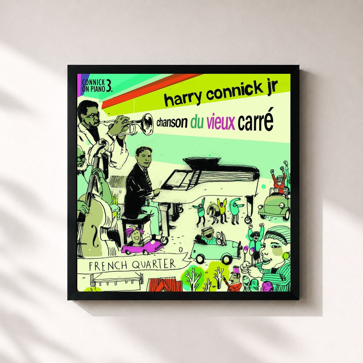 #noir Tableau carré de l'album Chanson du Vieux Carré de Harry Connick Jr., cadre noir 32x32 cm