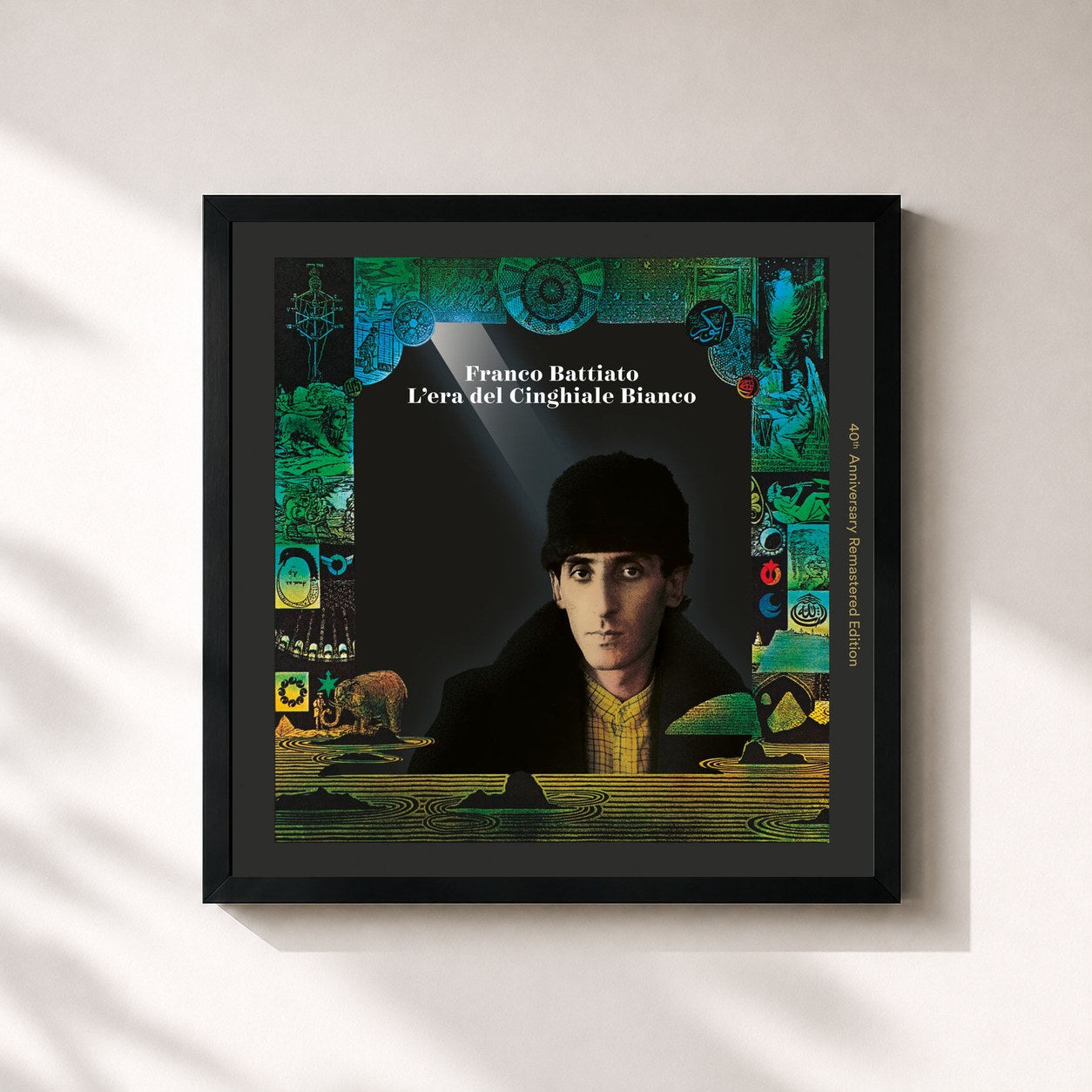 #noir Tableau carré de l'album L'Era Del Cinghiale Bianco (40th Anniversary Remastered Edition / Remastered 2019) de Franco Battiato, cadre noir 32x32 cm