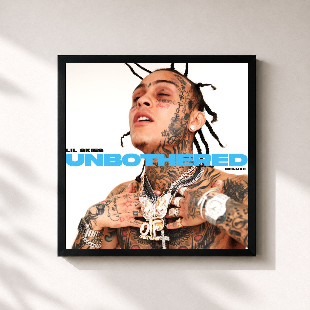 #noir Tableau carré de l'album Unbothered (Deluxe) de Lil Skies, cadre noir 32x32 cm