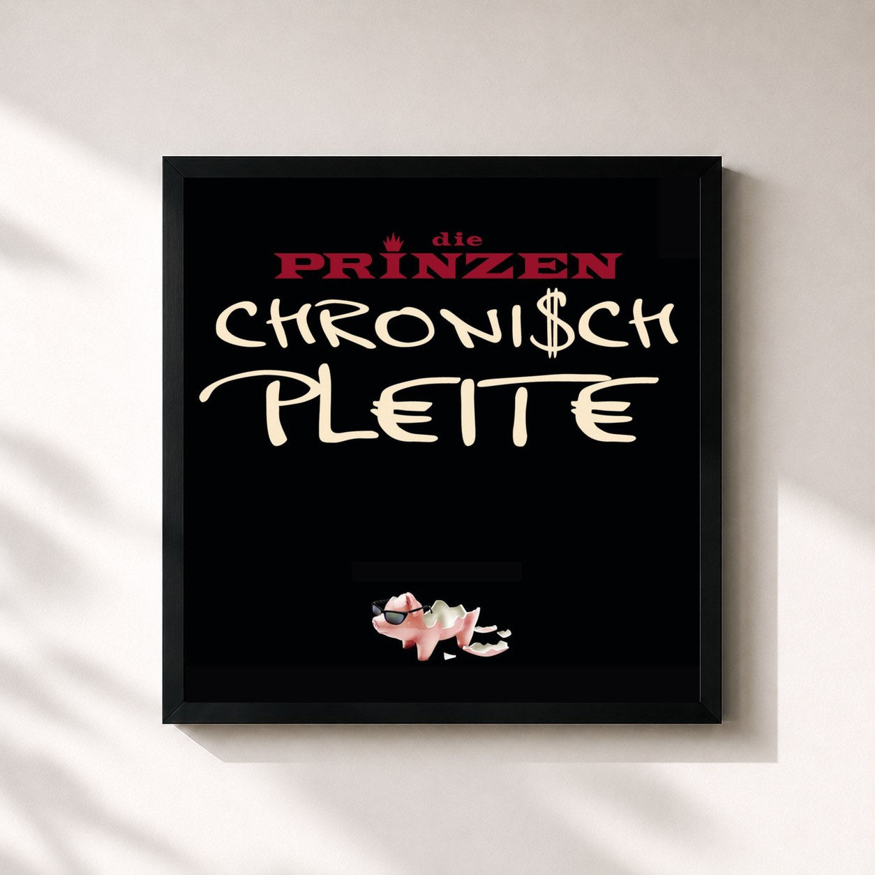 #noir Tableau carré de l'album Chronisch Pleite de Die Prinzen, cadre noir 32x32 cm