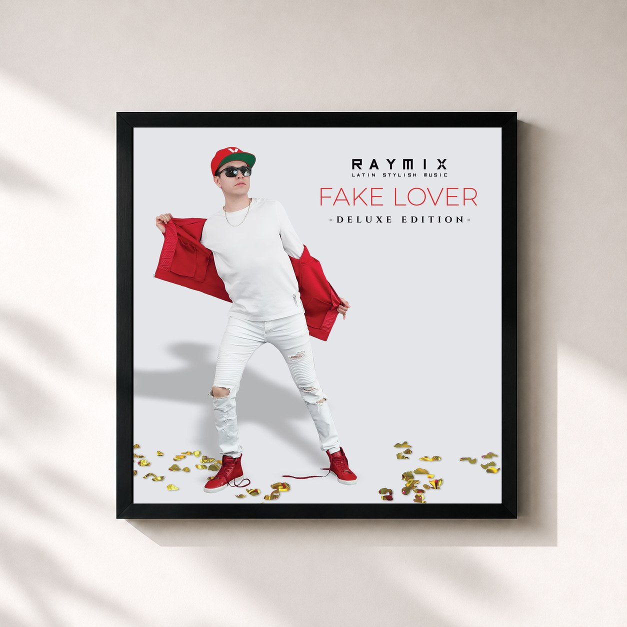 #noir Tableau carré de l'album Fake Lover (Deluxe) de Raymix, cadre noir 32x32 cm