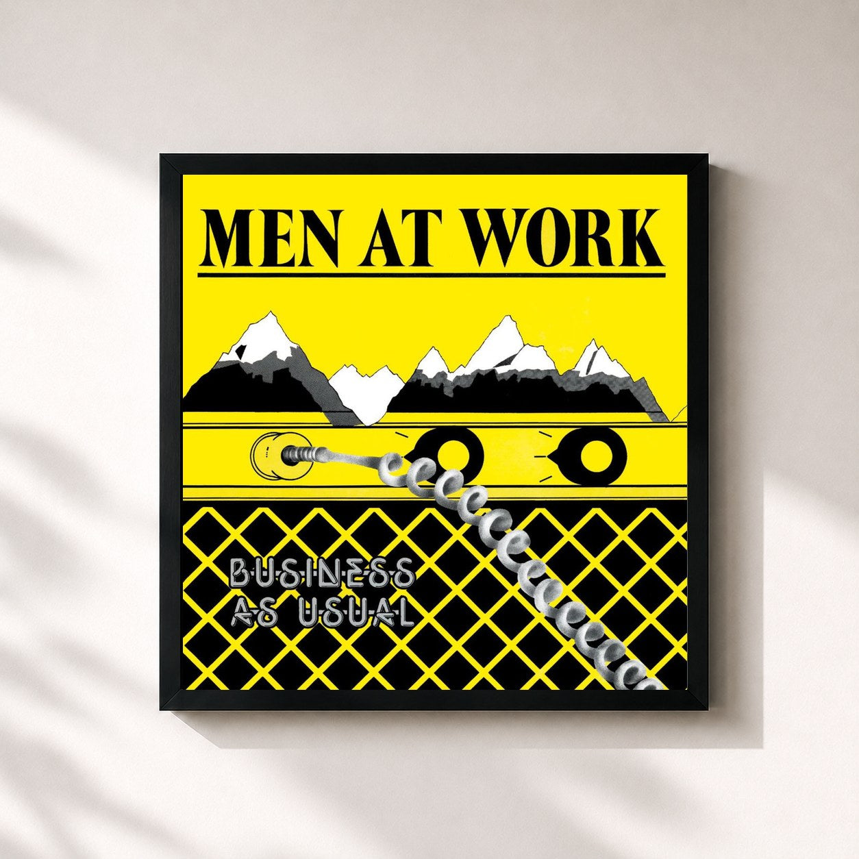 #noir Tableau carré de l'album Business As Usual de Men at Work, cadre noir 32x32 cm